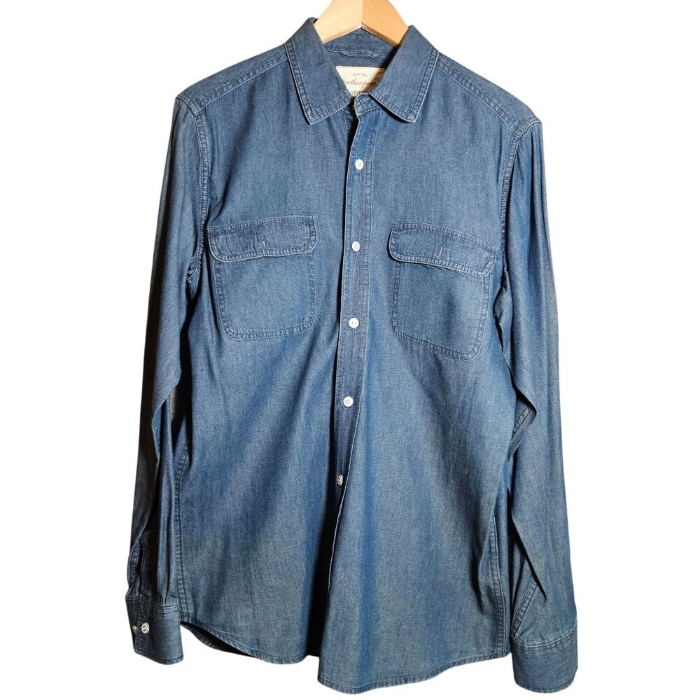 Weatherproof Vintage Men's Denim Long Sleeve Button-Up Shirt Casual Business